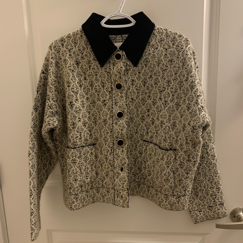 Sandro Lurex tweed jacket with contrast collar